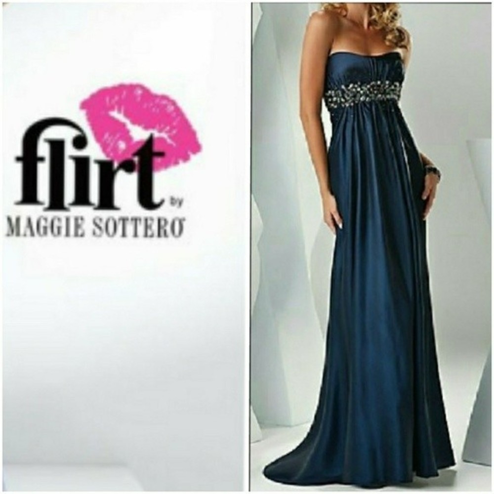 MAGGIE SOTTERO SILK GOWN DRESS WEDDING GUEST FORMAL NAVY BLUE SIZE 0 WOMEN 0 NWT